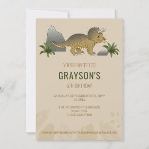 Invitation Triceratops Dinosaure Minimaliste Anniversaire Bei
