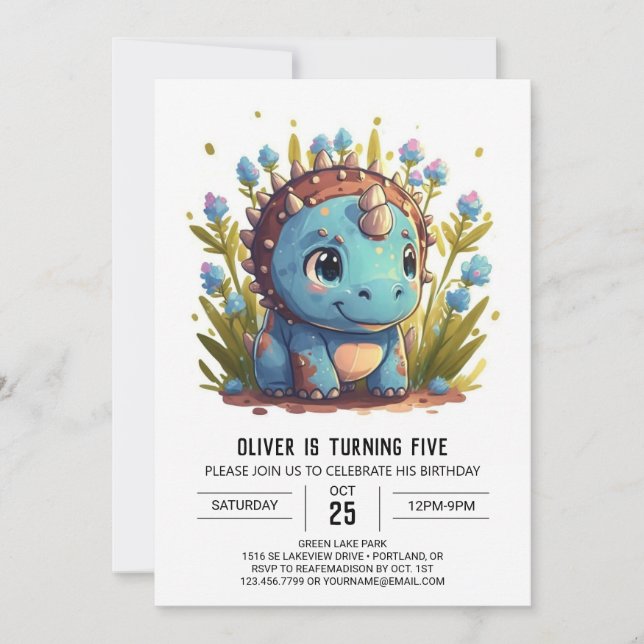 Invitation Tricératops Editable Dinosaur Boy Anniversaire (Devant)