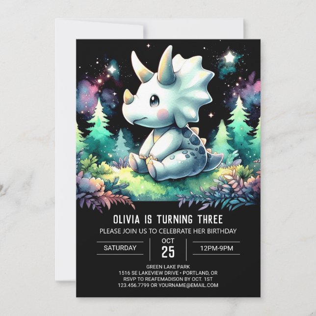 Invitation Tricératops enchantés Anniversaire (Devant)