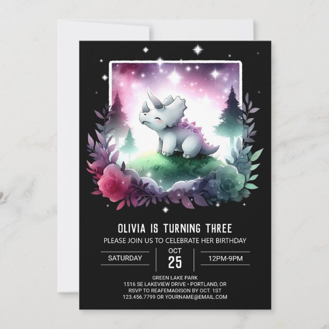Invitation Tricératops enchantés Anniversaire (Devant)