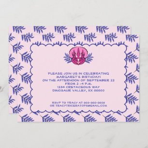 Invitation Tricératops Joli Dinosaure Rose fille Anniversaire