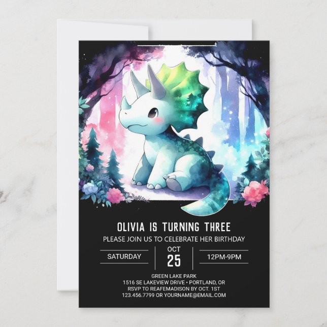 Invitation Tricératops pour enfants de Bohême Anniversaire (Devant)