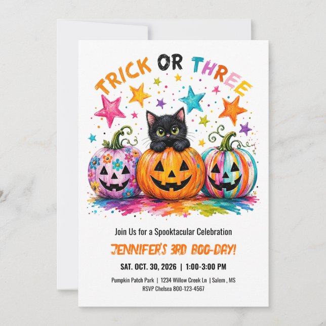 Invitation Trick or Three 3e Anniversaire Fête d'Halloween Ch (Devant)