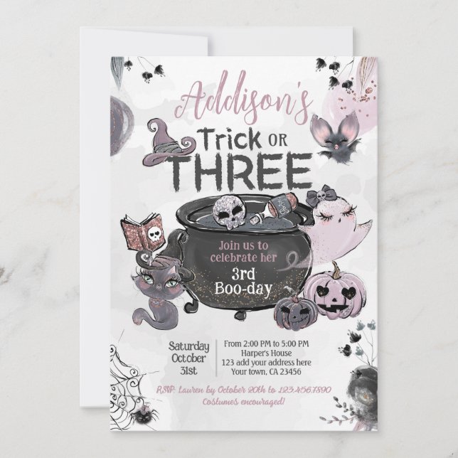 Invitation Trick or Three 3rd Birthday Halloween (Devant)