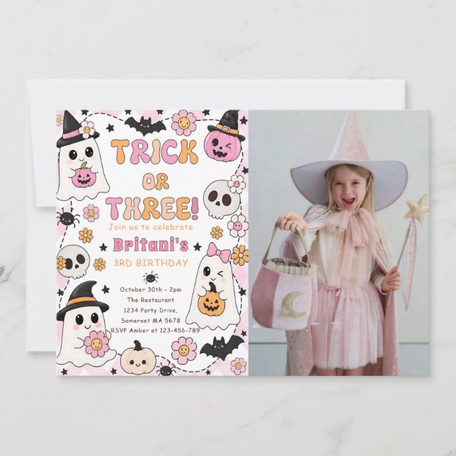 Invitation Trick or Three Halloween 3e Anniversaire Fête Mign (Devant)