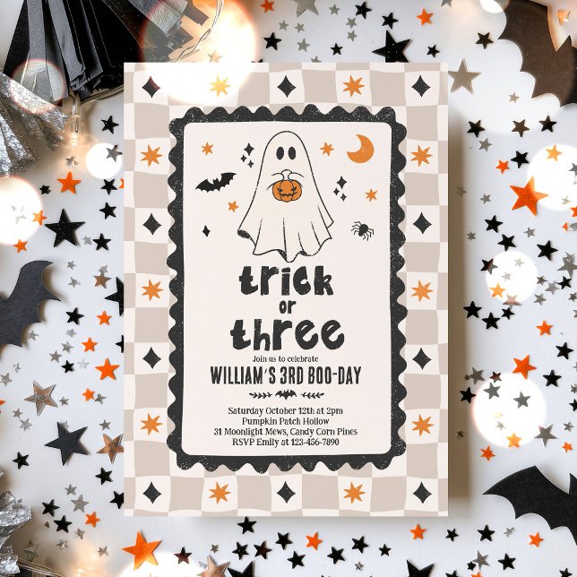 Invitation Trick Or Three Halloween Garçon Fantôme 3e Anniver (Créateur téléchargé)