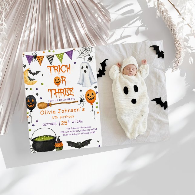 Invitation Trick Or Three Halloween Groovy Fantôme 3e Anniver (Créateur téléchargé)