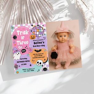 Invitation Trick Or Three Halloween Groovy Fantôme 3e Anniver
