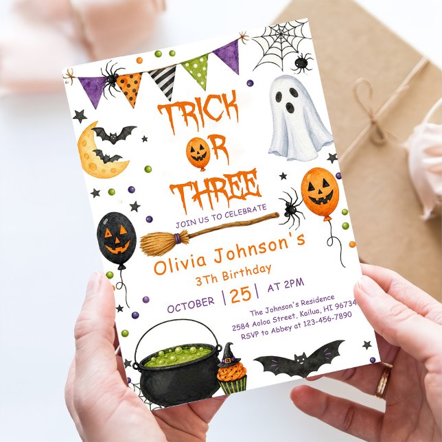 Invitation Trick Or Three Halloween Groovy Fantôme 3e Anniver (Créateur téléchargé)
