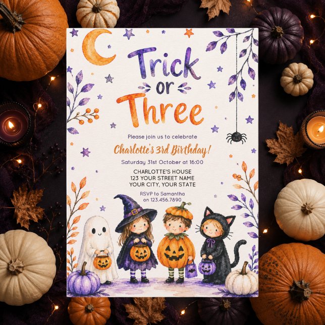 Invitation Trick or Three Jolie Fête d'Halloween pour un 3ème (Créateur téléchargé)