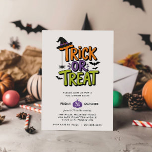 INVITATION TRICK OR TREAT ARAGNÉES CHAPEAU DE SORCIÈRE HALLOW
