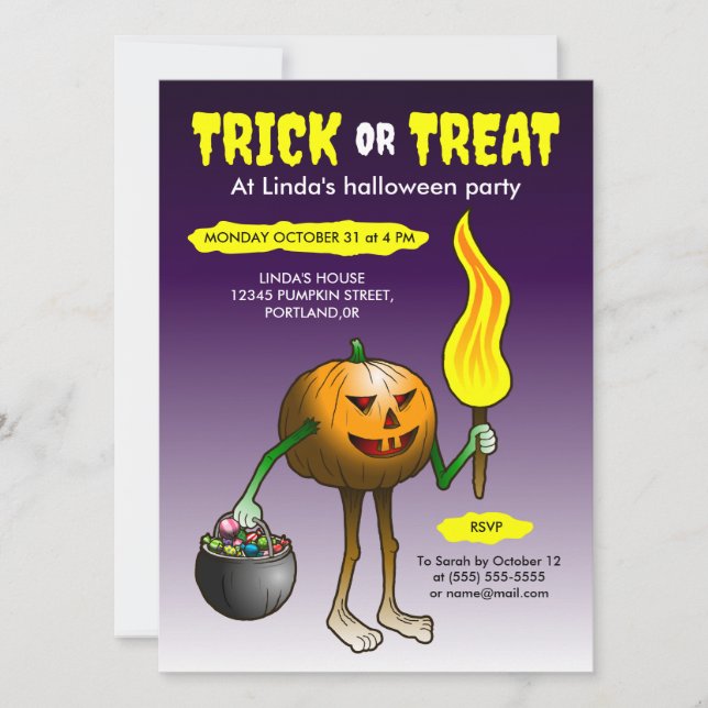 Invitation Trick or Treat avec Jack O'lantern (Devant)