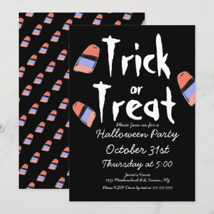 Invitation Trick or Treat Candy Costume Doodle Design Noir