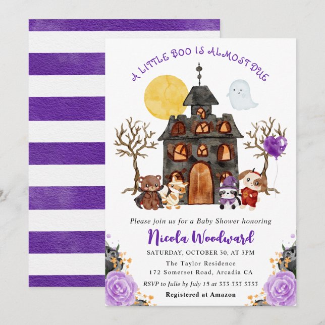 Invitation Trick or Treat Halloween Bébé Shower aquarelle (Devant / Derrière)