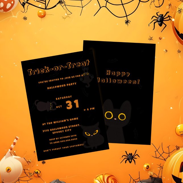 Invitation Trick or Treat | Joli Chat Noir Halloween (Créateur téléchargé)