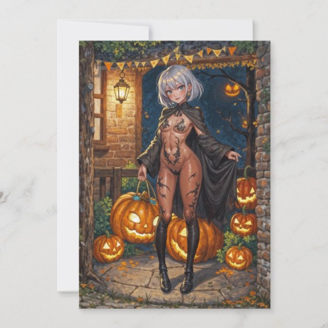 Invitation Trick or Treater, courageuse fille en costume d'Ha (Devant)