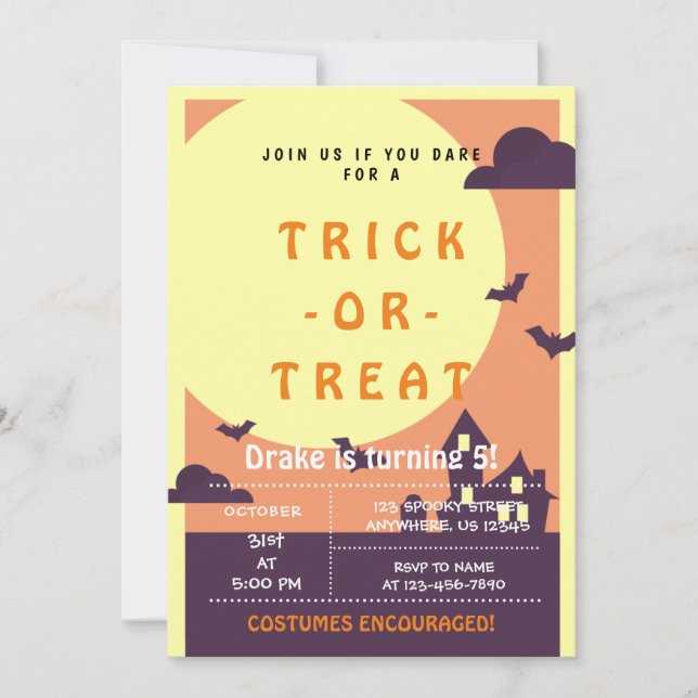 Invitation Trick ou traitement, chauves-souris d'Halloween, I (Devant)