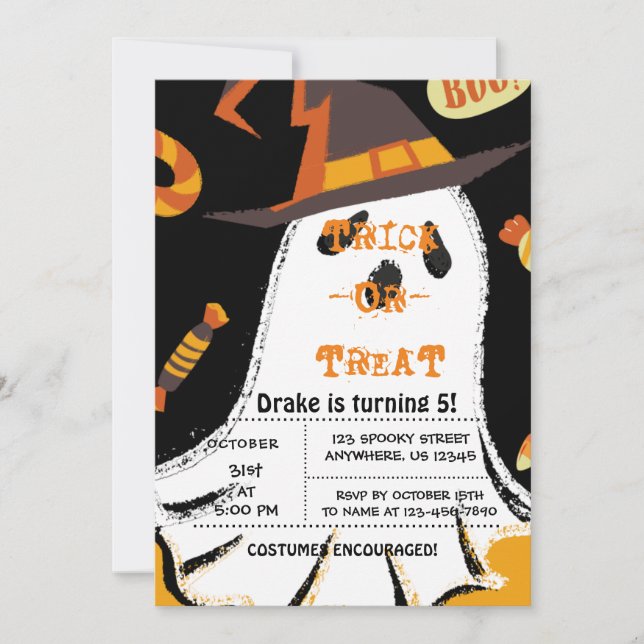 Invitation Trick ou traitement, chauves-souris d'Halloween, I (Devant)