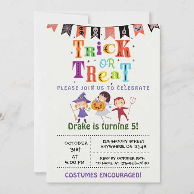 Invitation Trick ou traitement, Halloween Anniversaire Invita (Devant)