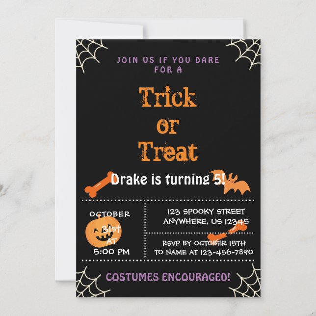 Invitation Trick ou traitement, Halloween Anniversaire Invita (Devant)