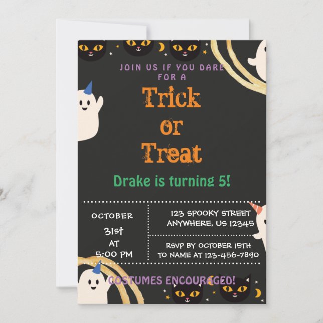 Invitation Trick ou traitement, Halloween Anniversaire Invita (Devant)