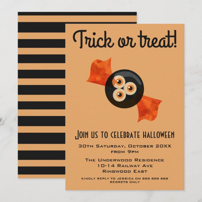 INVITATION TRICK OU TRAITER HALLOWEEN (Devant / Derrière)