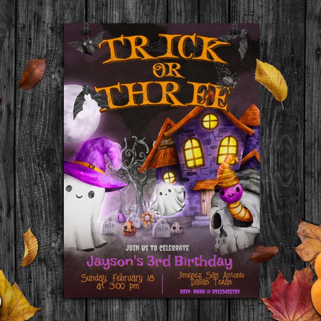 Invitation Trick ou trois - 3e anniversaire Éffrayant (Trick or Three - Spooky 3rd Birthday Invitation)