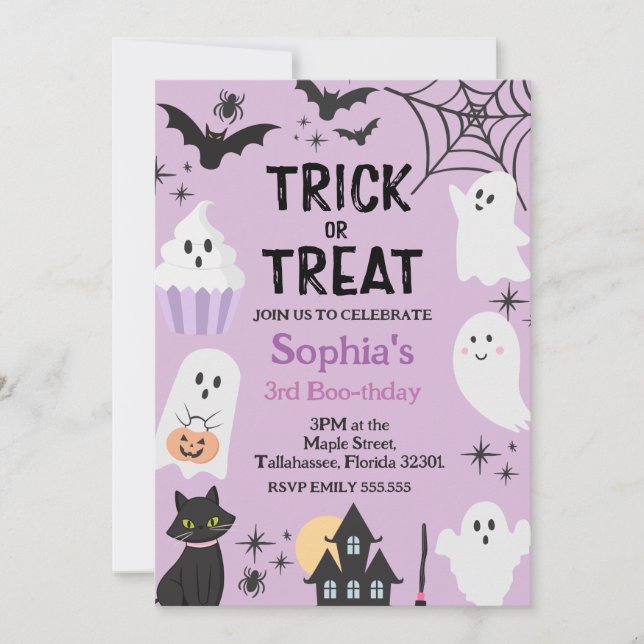 Invitation Trick Ou Trois Fantôme D'Halloween 3ème Fête D'Ann (Devant)