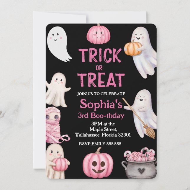 Invitation Trick Ou Trois Fantôme D'Halloween 3ème Fête D'Ann (Devant)