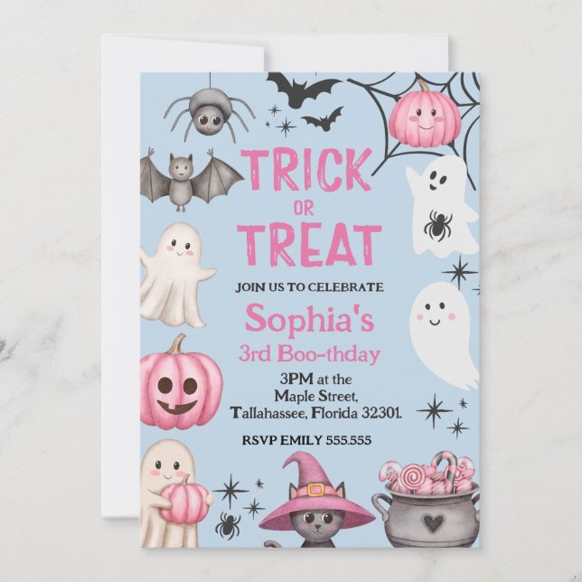 Invitation Trick Ou Trois Fantôme D'Halloween 3ème Fête D'Ann (Devant)