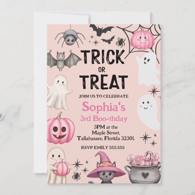 Invitation Trick Ou Trois Fantôme D'Halloween 3ème Fête D'Ann (Devant)