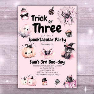 Invitation Trick ou trois fille mignonne Halloween 3e anniver