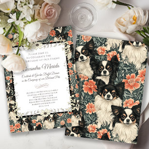 Invitation Tricolor Chihuahuas William Morris Style Floral
