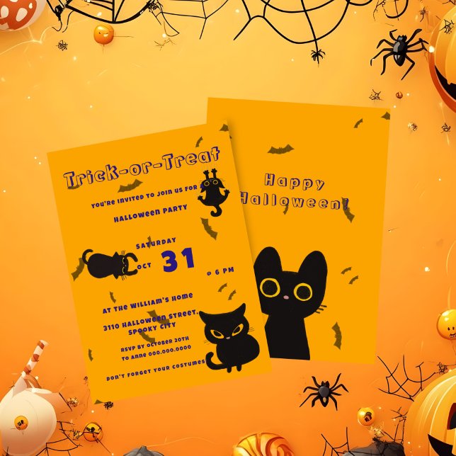 Invitation Tricoter ou traiter | Halloween de chats noirs mig (Créateur téléchargé)