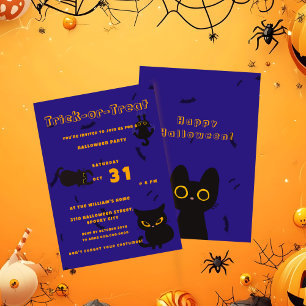 Invitation Tricoter ou traiter   Halloween de chats noirs mig
