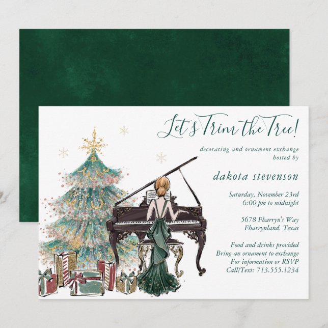 Invitation Trim arborescente et fête d'échange d'ornements (Devant / Derrière)