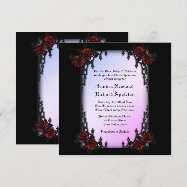 Invitation Trimestre français Mariage à thème Goth violet (Devant / Derrière)