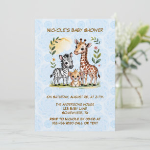 Invitation Trio d'animaux de safari mignons pour la fête de b