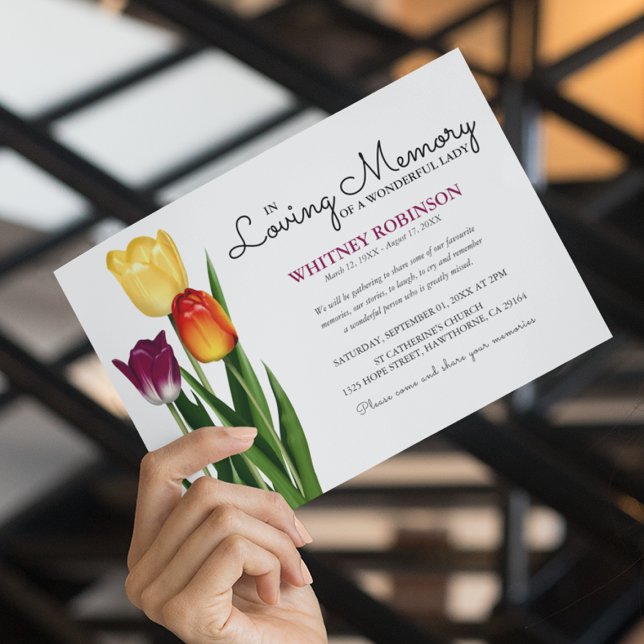 Invitation Trio de Tulipes En Souvenir Affectueux | Funéraill (Créateur téléchargé)
