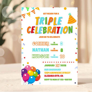 Invitation triple anniversaire frère et soeur fête