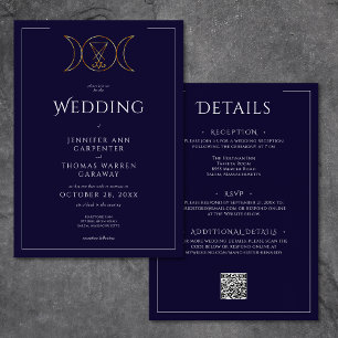 Invitation Triple déesse Wiccan Moon Bleu Mariage à deux côté