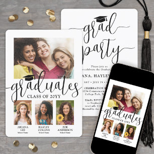 Invitation Triple Diplôme 3 Diplômés Photos de Parti mixte