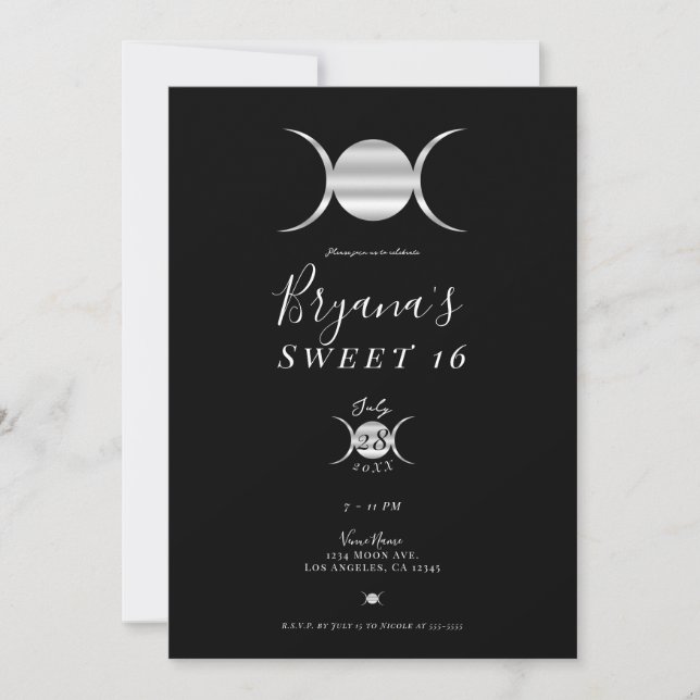Invitation Triple Goddess Cycle Lunaire Argent & Noir Douce 1 (Devant)