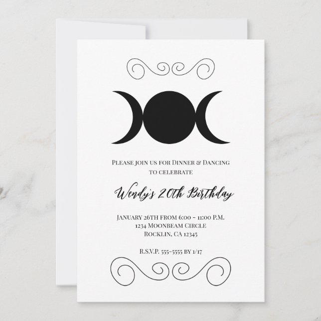 Invitation Triple Moon Goddess Pentacle Anniversaire (Devant)