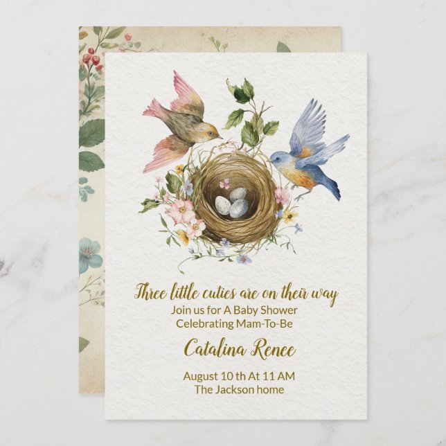 Invitation Tripler la Joie : Une Célébration pour nos Triplés (Devant / Derrière)