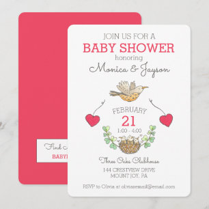 Invitation Triplet Mama Bird Baby shower volant