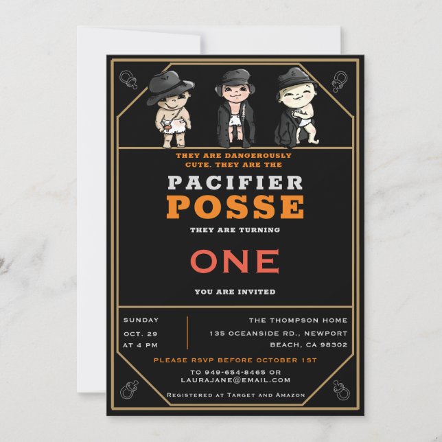 Invitation Triplets amusants Pacifique Posse Wild West Annive (Devant)
