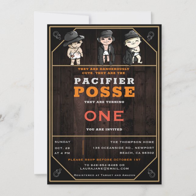 Invitation Triplets amusants Pacifique Posse Wild West Annive (Devant)