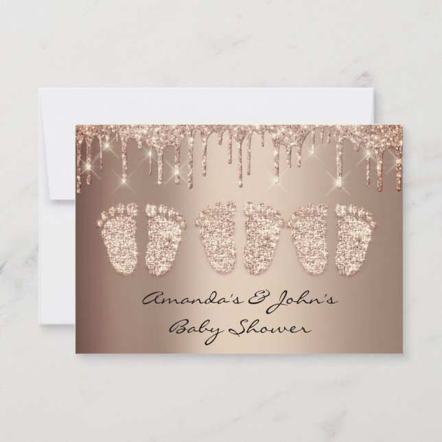 Invitation Triplets Baby shower Pied Rose Parties scintillant (Dos)