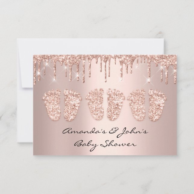 Invitation Triplets Baby shower Pieds Rose Drives Girl Boy (Dos)